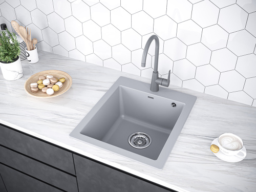 Кухонная мойка Paulmark KANTE 45 PM104651-GRM 45х50 цвет серый - фото 3